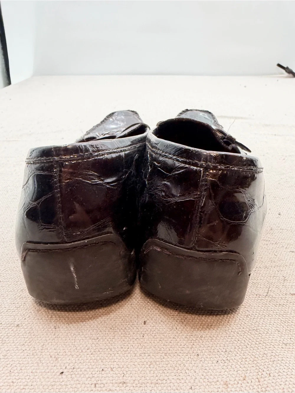 Stuart Weitzman Brown Croc-Embossed Leather Loafers with Buckle